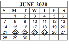 District School Academic Calendar for Marshall Middle School for June 2020