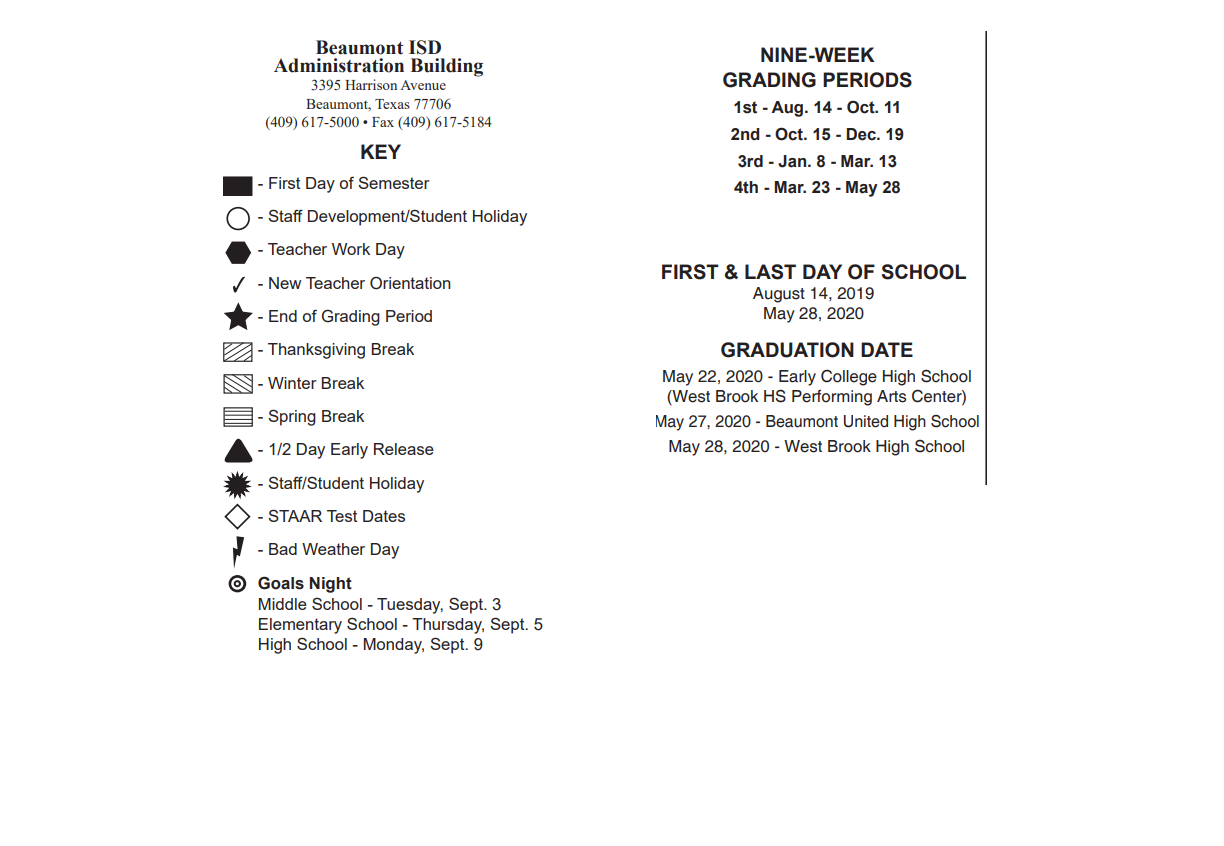 District School Academic Calendar Key for Central Senior High School