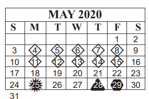 District School Academic Calendar for M L King Middle for May 2020