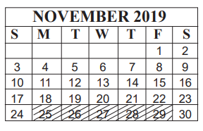 District School Academic Calendar for M L King Middle for November 2019