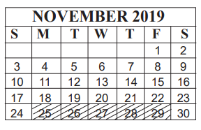 District School Academic Calendar for Marshall Middle School for November 2019