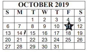 District School Academic Calendar for Bingman Head Start for October 2019