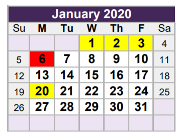 District School Academic Calendar for Academy At West Birdville for January 2020