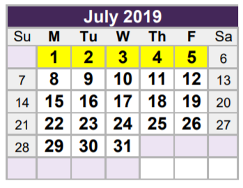 District School Academic Calendar for Haltom High School for July 2019