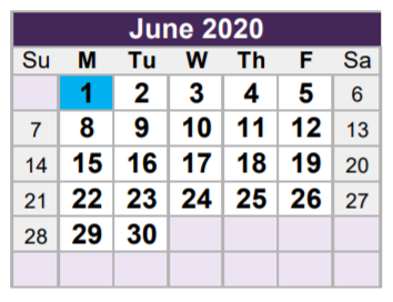 District School Academic Calendar for Smithfield Elementary for June 2020