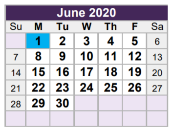 District School Academic Calendar for Haltom Middle for June 2020