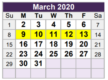 District School Academic Calendar for Tarrant Co J J A E P for March 2020