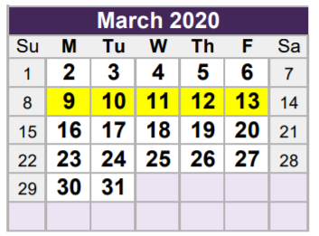 District School Academic Calendar for South Birdville Elementary for March 2020