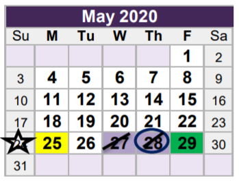 District School Academic Calendar for Academy At West Birdville for May 2020
