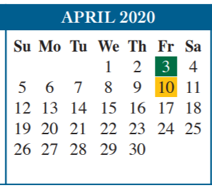 District School Academic Calendar for Cameron Co Juvenile Detention Ctr for April 2020