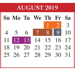 District School Academic Calendar for Adult Ed for August 2019