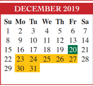 District School Academic Calendar for Champion Elementary for December 2019