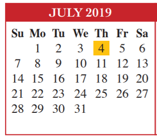 District School Academic Calendar for Adult Ed for July 2019