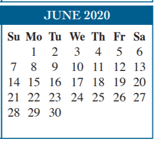 District School Academic Calendar for Egly Elementary for June 2020
