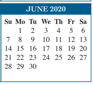 District School Academic Calendar for Russell Elementary for June 2020