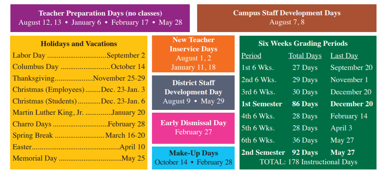 District School Academic Calendar Key for Egly Elementary
