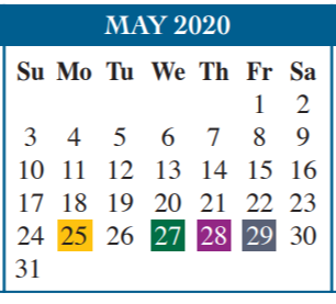 District School Academic Calendar for Cummings Middle for May 2020