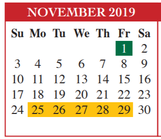District School Academic Calendar for Cameron Co Juvenile Detention Ctr for November 2019