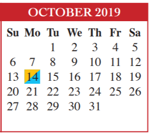 District School Academic Calendar for Cameron Co Juvenile Detention Ctr for October 2019