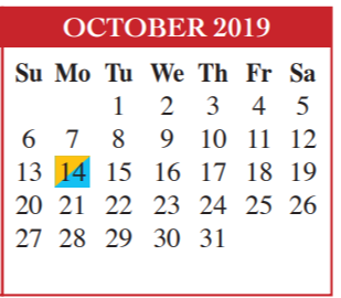 District School Academic Calendar for Brownsville Learning Acad for October 2019