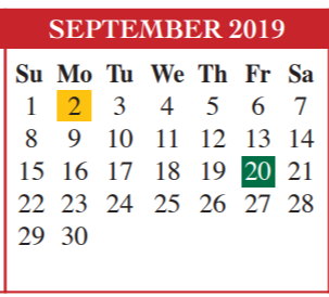 District School Academic Calendar for Villa Nueva Elementary for September 2019