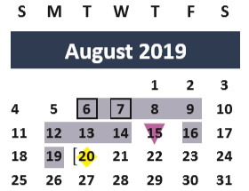 District School Academic Calendar for Brazos Co Juvenile Detention Cente for August 2019