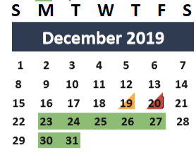 District School Academic Calendar for Sam Houston Elementary for December 2019