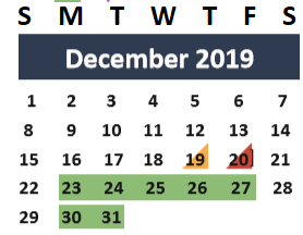 District School Academic Calendar for Jane Long for December 2019