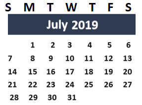 District School Academic Calendar for Bryan Early College High School for July 2019