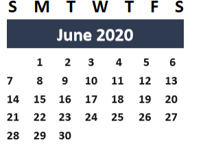 District School Academic Calendar for Brazos Co Juvenile Detention Cente for June 2020