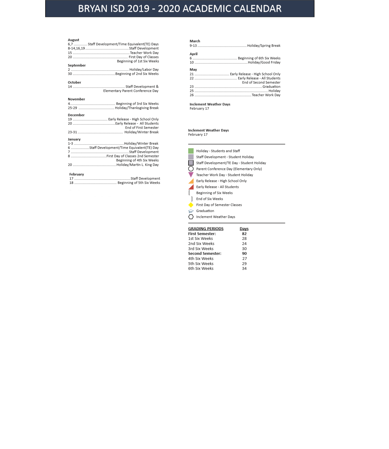 District School Academic Calendar Key for James Earl Rudder High School