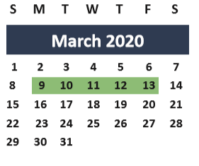 District School Academic Calendar for Brazos County Jjaep for March 2020