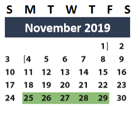 District School Academic Calendar for Jane Long for November 2019