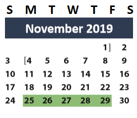 District School Academic Calendar for Brazos Co Juvenile Detention Cente for November 2019