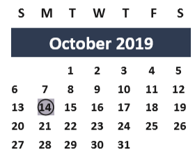 District School Academic Calendar for Brazos County Jjaep for October 2019