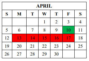 District School Academic Calendar for Gamewell Middle for April 2020
