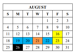 District School Academic Calendar for Gamewell Middle for August 2019