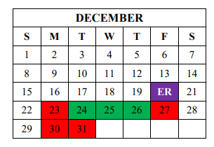 District School Academic Calendar for Davenport Elementary for December 2019