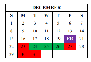 District School Academic Calendar for Hudson Elementary for December 2019