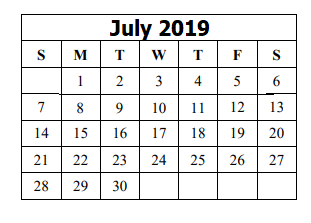 District School Academic Calendar for Hibriten High for July 2019