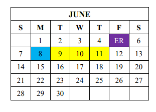 District School Academic Calendar for Gamewell Middle for June 2020