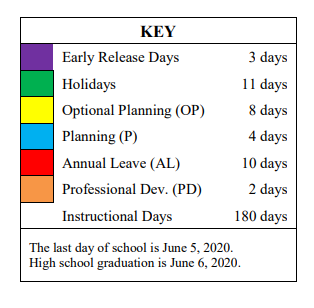 District School Academic Calendar Legend for Hudson Middle