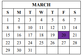 District School Academic Calendar for Valmead Basic for March 2020