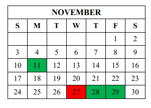 District School Academic Calendar for Gamewell Middle for November 2019