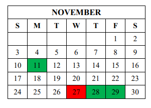 District School Academic Calendar for Caldwell Co Career Ctr for November 2019