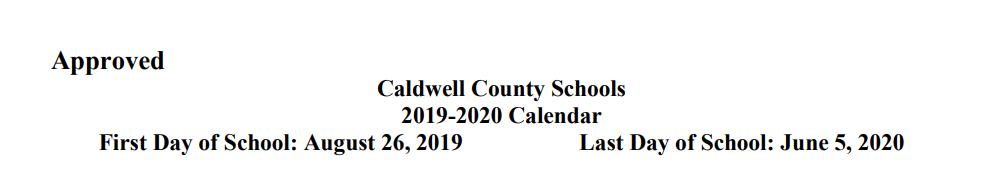 District School Academic Calendar for Caldwell Early Colle