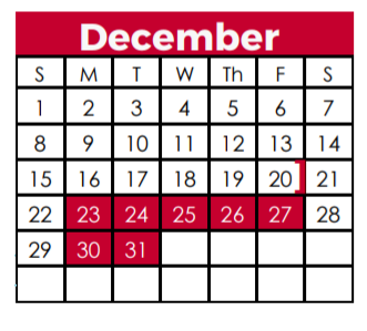 District School Academic Calendar for Dallas County Jjaep for December 2019
