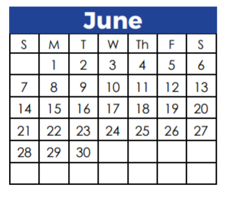 District School Academic Calendar for Pre-k Ctr II for June 2020