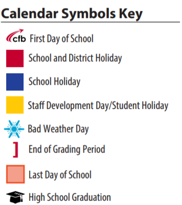 District School Academic Calendar Legend for Rainwater Elementary