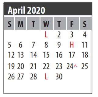 District School Academic Calendar for Galveston Co Jjaep for April 2020